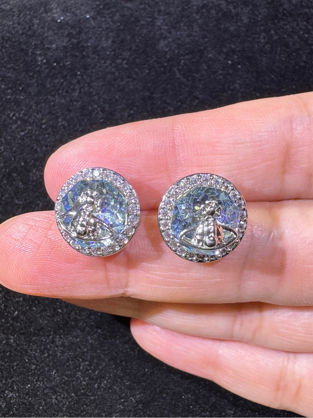 S925 Posts Blue Crystal Orb CZ Stud Earrings
